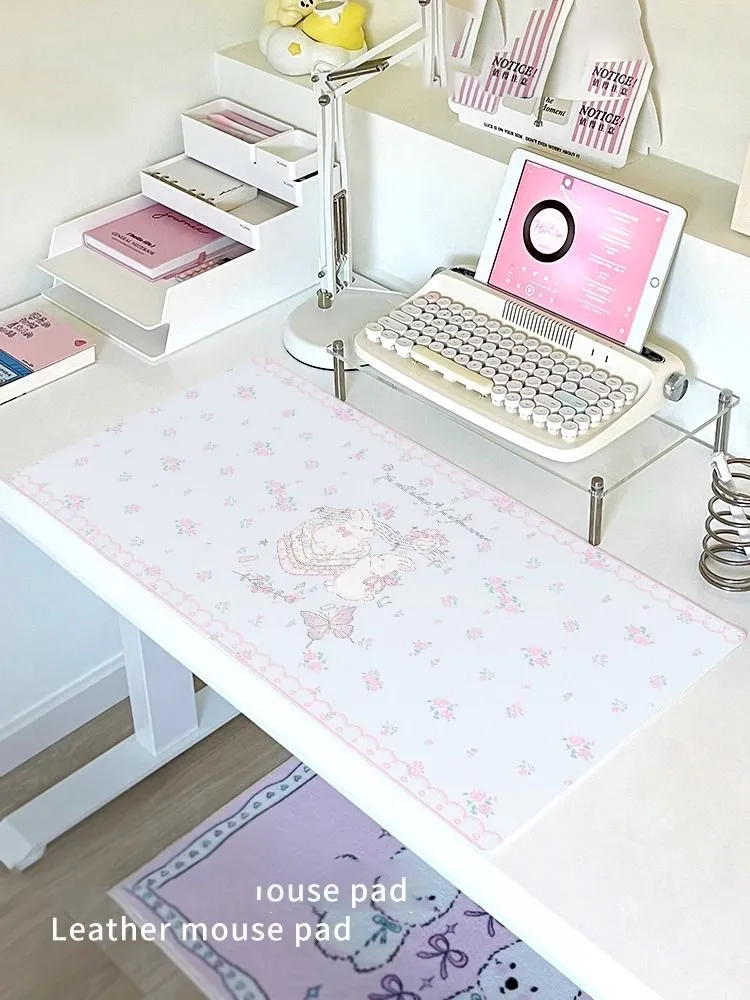 Mouse Pad Blank Sublimation - Cute Bunny Elegant Floral Leather Mousepad