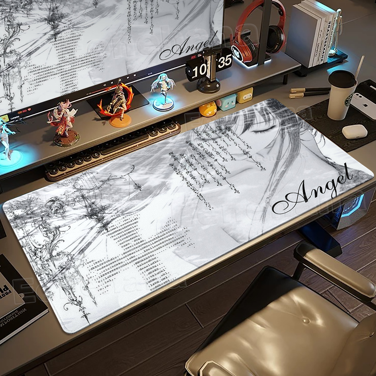 Black White Angel Mouse Pad La - Mouse Pad Blank Sublimation 评论和价格