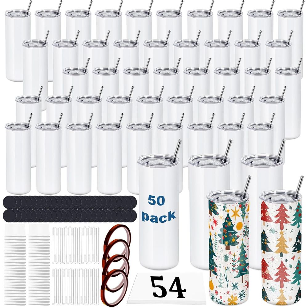 50 Pack 20 OZ Sublimation Tumb - Tumbler 20Oz White 评论和价格