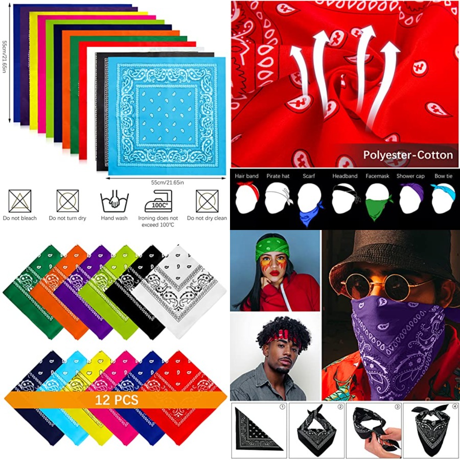 12- Bandanas for Men Women Pai - Bandana Blank White 评论和价格